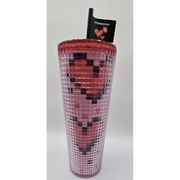 Starbucks Other - Starbucks Cold Cup Valentine's Day 2025 8 Bit Pixel Hearts 24oz Tumbler NEW🩷